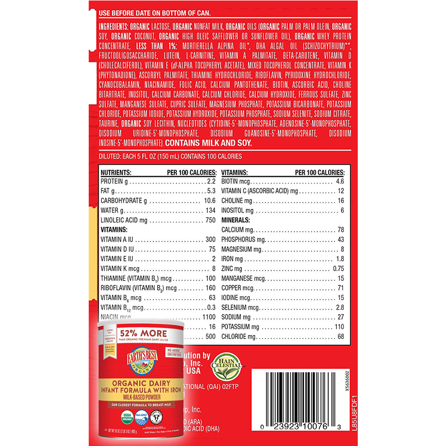 Sữa Earth's Best Organic Dairy / Toddler USA 595g / 907g - Sữa Bột Công Thức