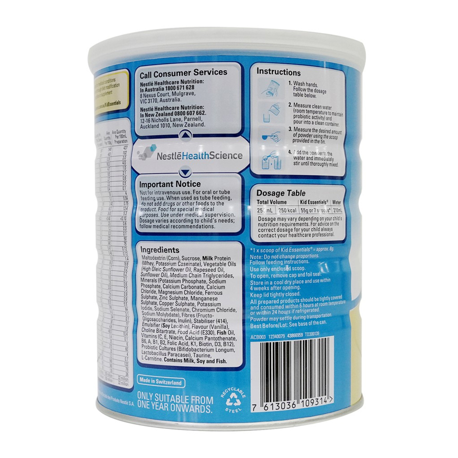 Sữa Nestle Kid Essentials Vanilla Nội Địa Úc 800g (Dành cho trẻ 1-10 tuổi) - Sữa Bột Công Thức