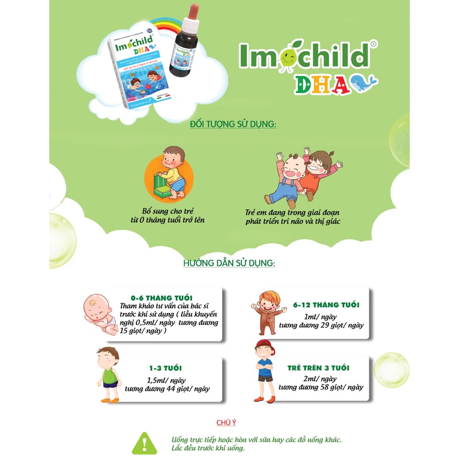 Vitamin DHA Imochild 20ml Phát Triển Não Bộ, Tăng Cường IQ, Trí Nhớ, Thị Lực