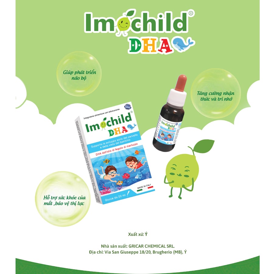 Vitamin DHA Imochild 20ml Phát Triển Não Bộ, Tăng Cường IQ, Trí Nhớ, Thị Lực