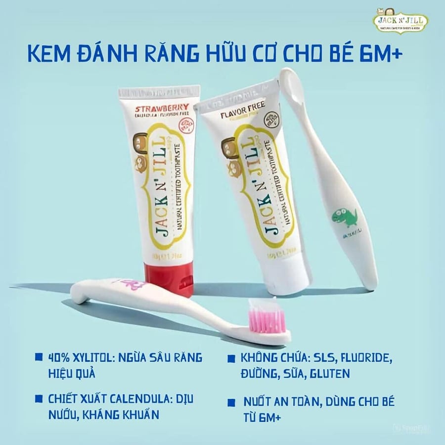 Kem Đánh Răng Hữu Cơ Jack N' Jill Organic Úc Cho Bé 6m+ Có Thể Nuốt - Tuýp 50g