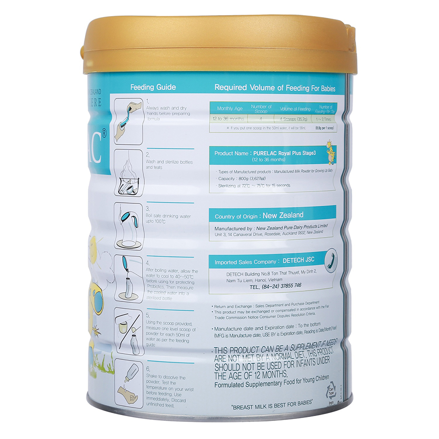 Sữa Purelac New Zealand Phát Triển Toàn Diện - Sữa Bột Công Thức 800g