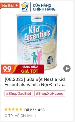 Sữa Công Thức Nestle Kid Essentials Vanilla Nội Địa Úc 800g (Dành cho trẻ 1-10 tuổi)