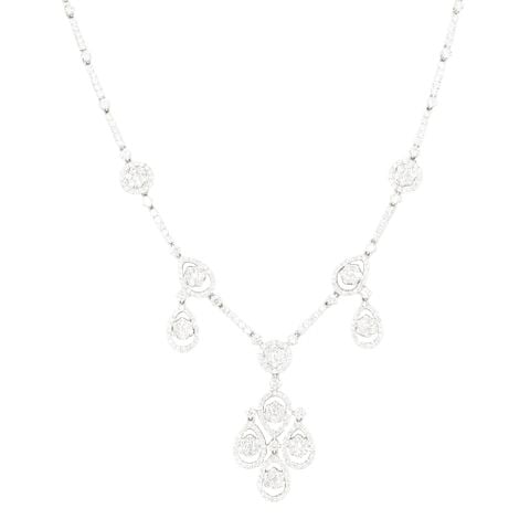 Vòng cổ P đúc CHHC002, vàng trắng 18K, KC tròn (208v1.0 + 116v1.5 + 11v1.7 + 22v2.2),  40 cm, KL vàng: 4.998chỉ, KL đá: 0.182chỉ,