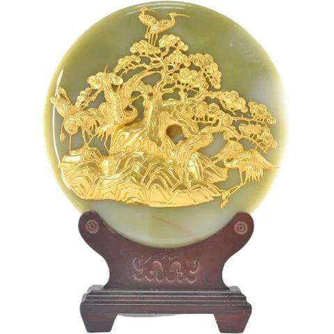 Đồng điếu tùng hạc 30cm đá onyx