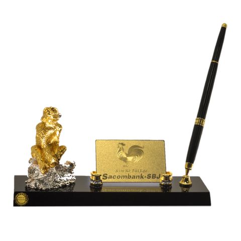 Đế cắm viết tượng khỉ mạ vàng