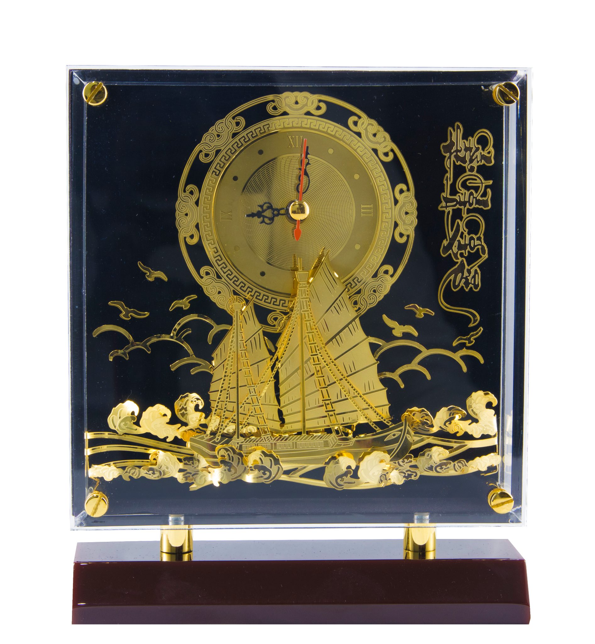  Tranh mica đồng hồ Thuận Buồm Xuôi Gió 19x16cm, đồng mạ vàng 