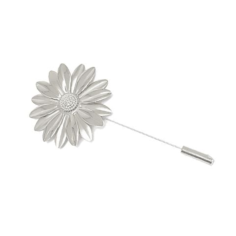 Cài áo hoa Cúc nhỏ KT: 6.5 x 3.2 cm,  đồng mạ vàng # xi trắng