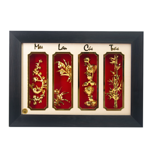 Tranh Mai Lan Cúc Trúc kt: 25 x35 cm, đồng mạ vàng mẫu 1