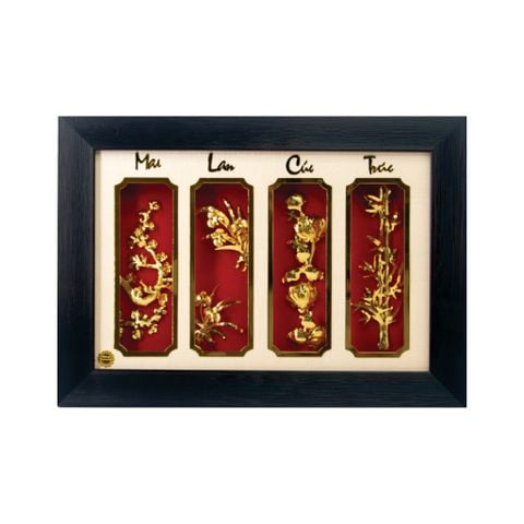 Tranh Mai Lan Cúc Trúc KT: 25 x35 cm, đồng mạ vàng