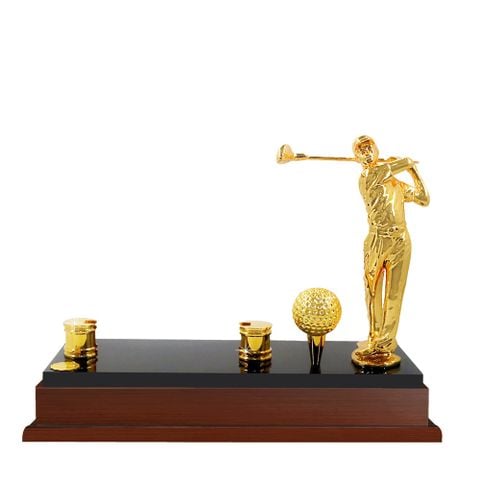 Đế namecard Người golf 11cm Nam đồng mạ vàng