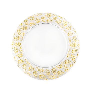 Dĩa thủy tinh GP - 0305 viền họa tiết màu vàng -33cm