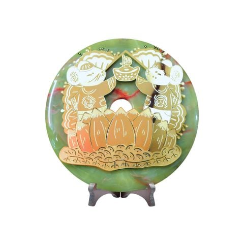 Đồng điếu Song Tý đồng mạ vàng 22cm