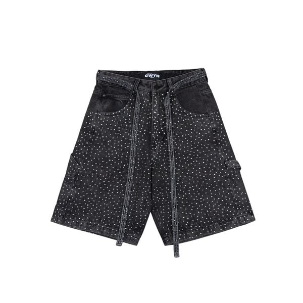  GWYN DIAMOND RHINESTONE LOOSE BAGGY JEANS SHORT 
