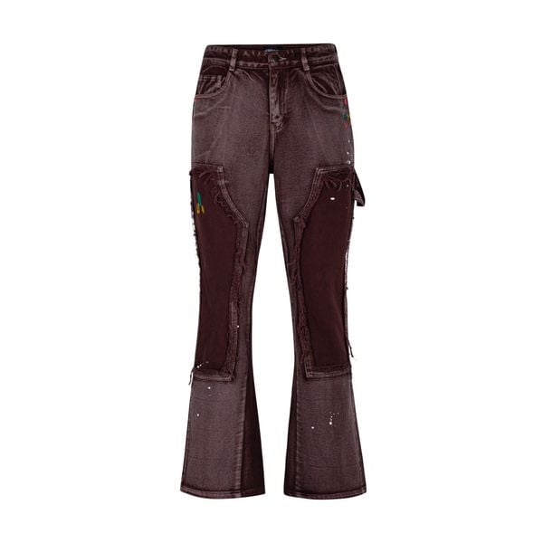  Double Knee Flare Jeans Deep Red 