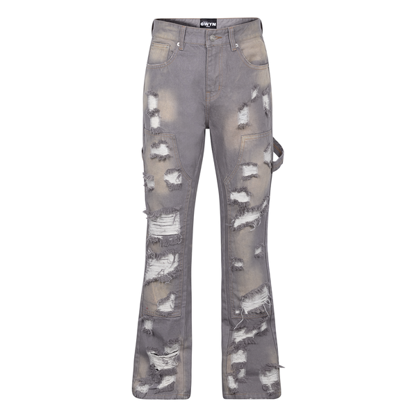  GWYN DOUBLE KNEE FLARE JEANS/ SMOKE GREY 