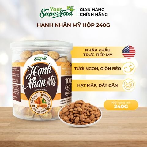 Hạnh Nhân Mỹ Tách Vỏ Sấy Tự Nhiên, Hũ 240g - Your Superfood