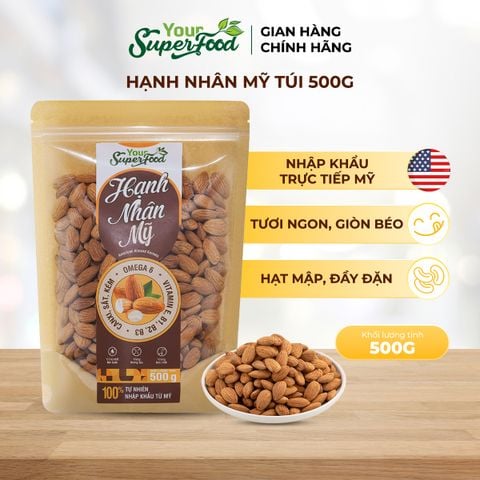 Hạnh Nhân Mỹ Tách Vỏ Sấy Tự Nhiên, Túi 500g - Your Superfood