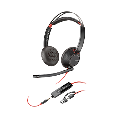  TAI NGHE Poly Blackwire 5220 Stereo USB-C Headset +3.5mm Plug +USB-C/A Adapter 