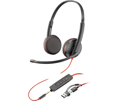 TAI NGHE Poly Blackwire 3225 Stereo USB-C Headset +3.5mm Plug +USB-C/A Adapter
