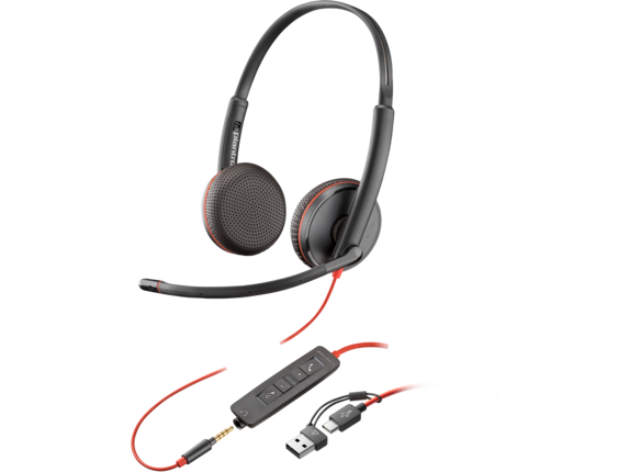  TAI NGHE Poly Blackwire 3225 Stereo USB-C Headset +3.5mm Plug +USB-C/A Adapter 