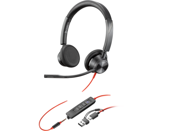 TAI NGHE Poly Blackwire 3325 Stereo Microsoft Teams Certified USB-C Headset +3.5mm Plug +USB-C/A Adapter 