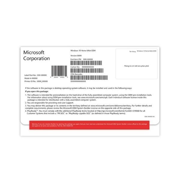  Phần mềm Windows 10 Home 64Bit Eng Intl 1pk DSP OEI DVD 