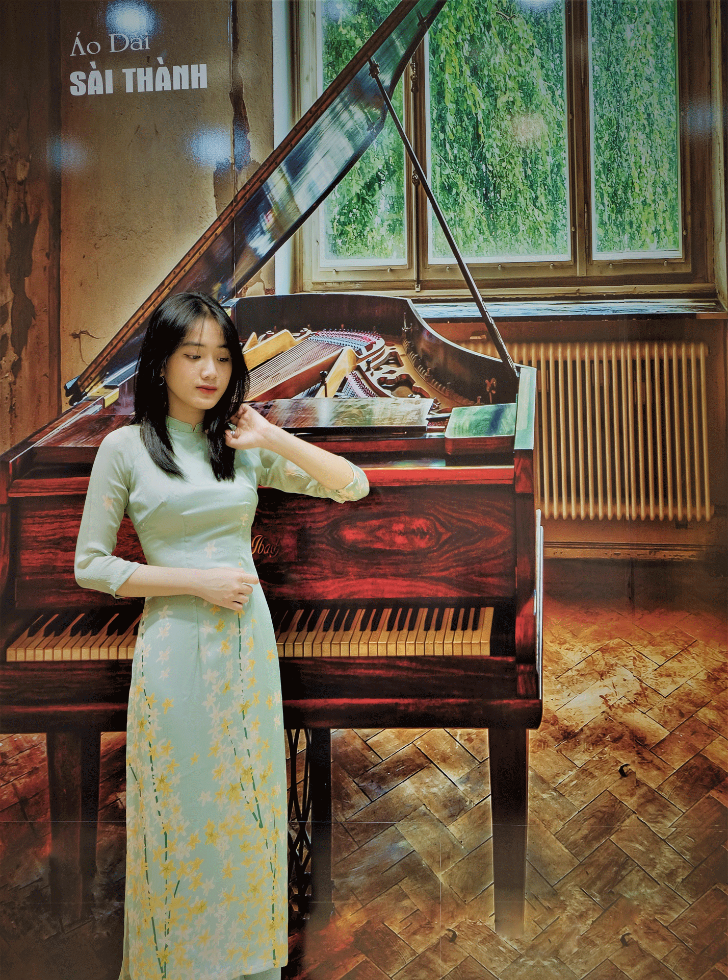 CT0014- Áo cách tân hoa sao 4 tà