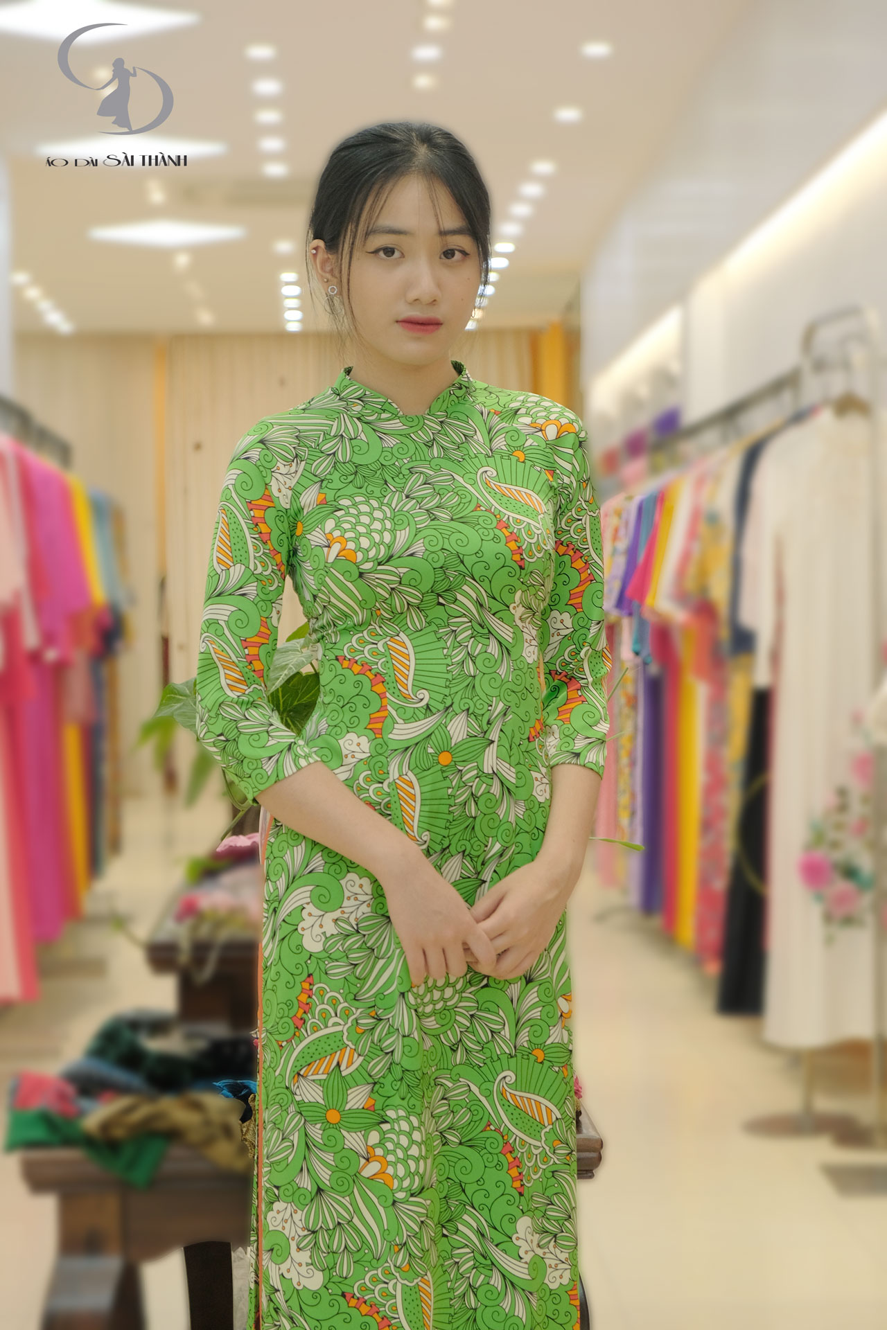 TT0051- Áo dài lập thể xanh lá