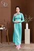 TT0105 - Áo dài lụa tơ tằm xanh ngọc đính hoa mẫu đơn