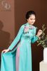 TT0105 - Áo dài lụa tơ tằm xanh ngọc đính hoa mẫu đơn