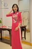 TT0034- Áo dài thêu hoa mẫu đơn ngực hồng xác pháo