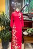 TT0177 - Áo dài tơ tằm đỏ thêu tay hoa cúc họa mi