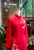 TT0177 - Áo dài tơ tằm đỏ thêu tay hoa cúc họa mi