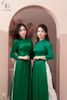 TT0117 - Áo dài gấm hoa hồng nhỏ xanh lá