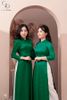 TT0117 - Áo dài gấm hoa hồng nhỏ xanh lá