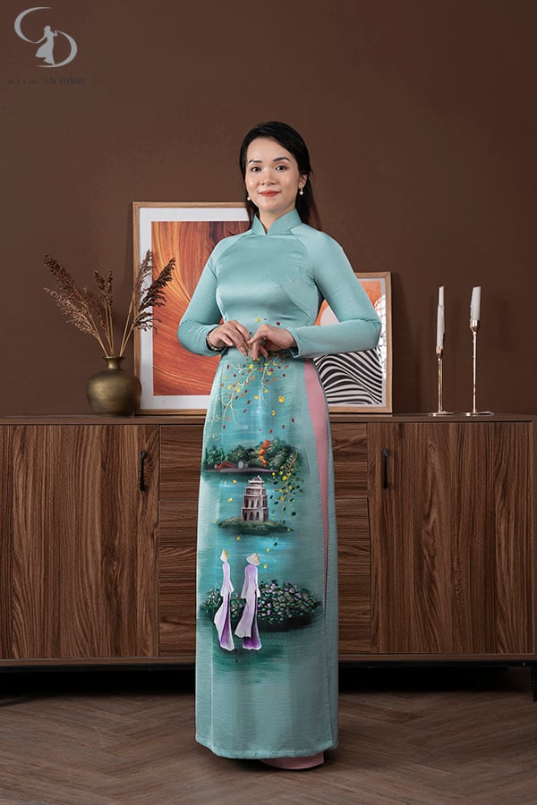 TT0121- Áo dài thiết kế vẽ hồ gươm