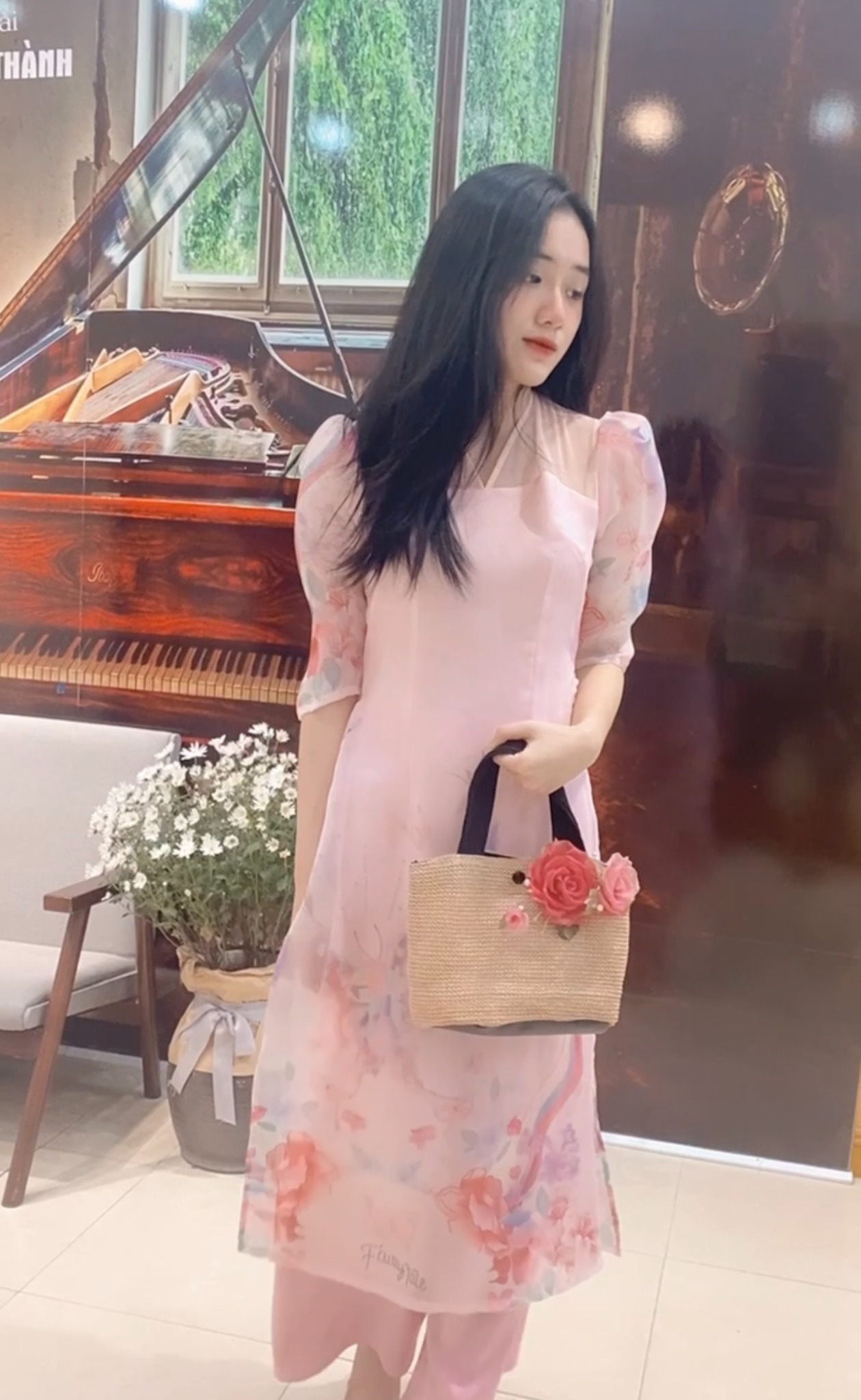 CT0034 Áo dài cách tân organda