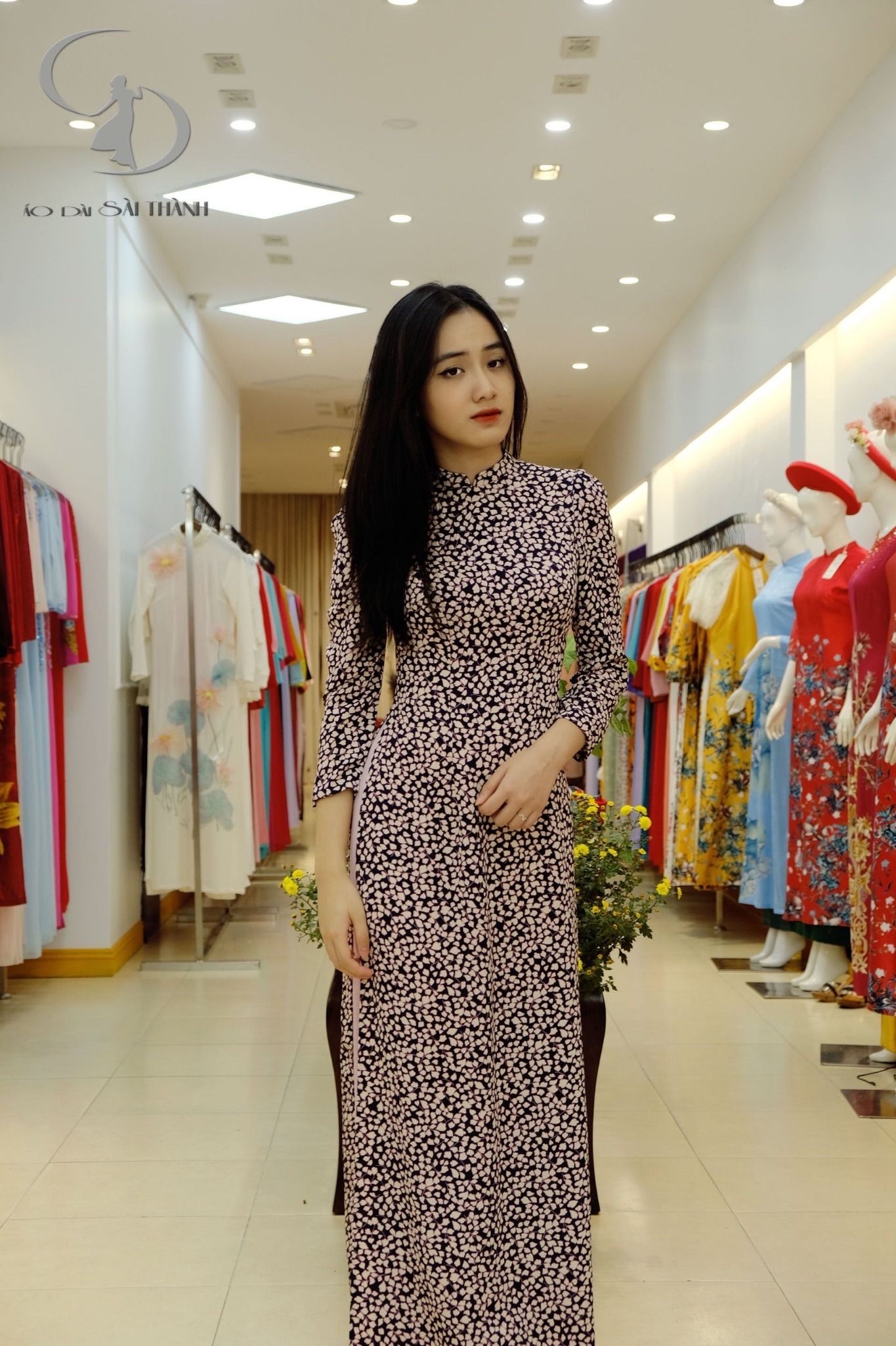 TT0077 Áo dài vải nhật hoa nhí