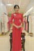 TT0056- Áo dài thêu tay hoa thủy tiên đỏ nhung