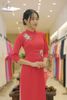 TT0056- Áo dài thêu tay hoa thủy tiên đỏ nhung