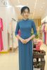 TT0061- Áo dài gấm hoa hồng màu cổ vịt