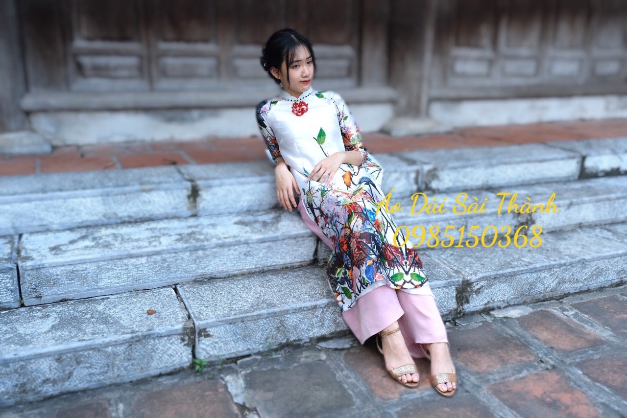 CT0007-Áo dài cách tân ogana tơ tằm họa tiết mùa xuân