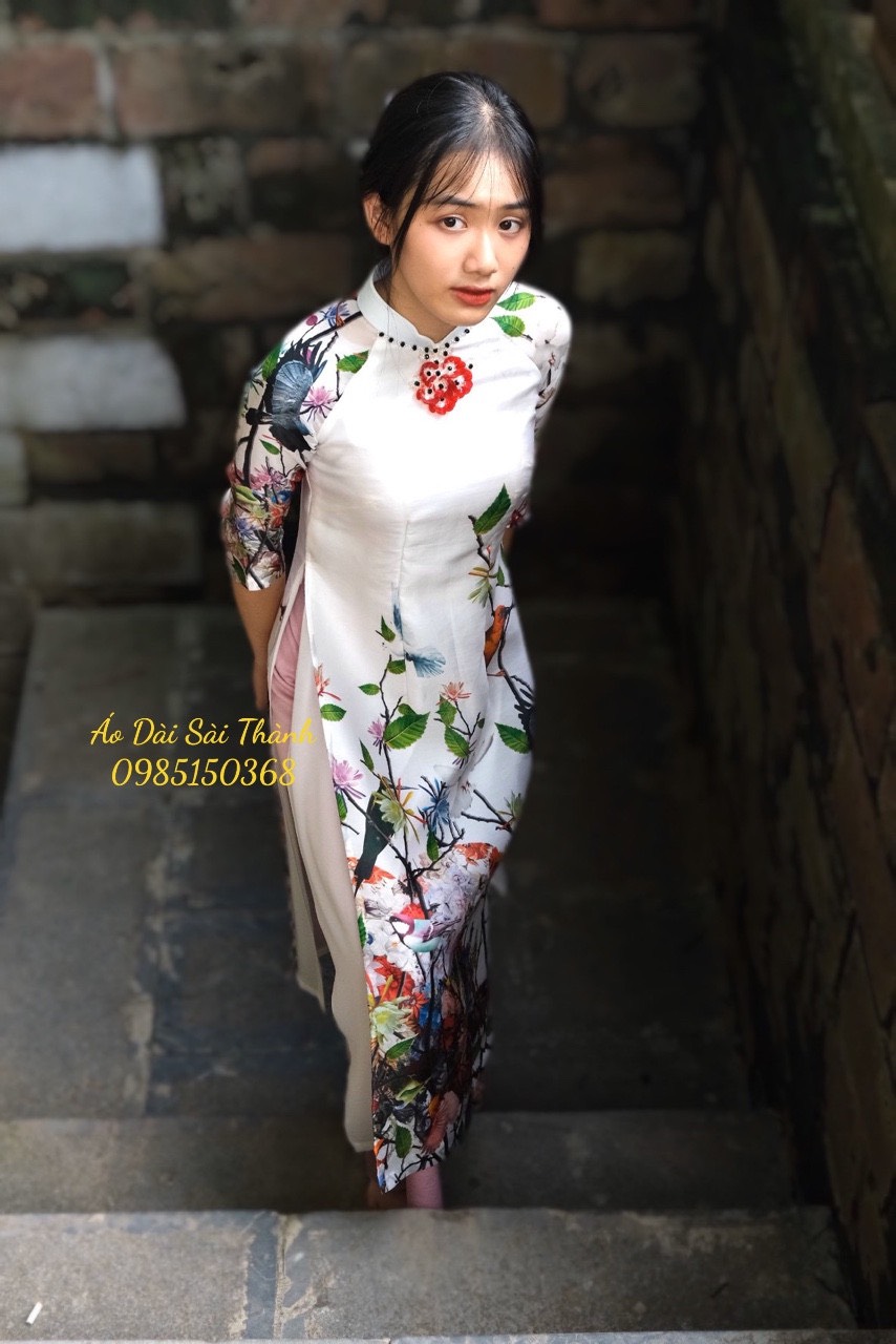 CT0007-Áo dài cách tân ogana tơ tằm họa tiết mùa xuân