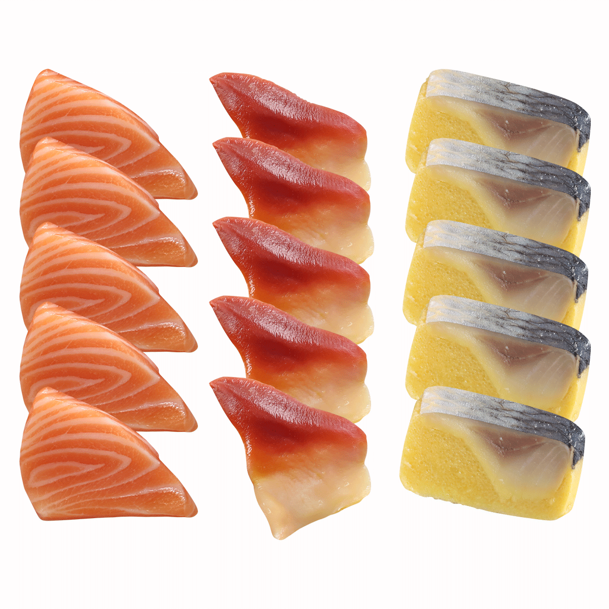  Set 35A 3 Loại Sashimi A (Cá Hồi, Cá Trích Ép Trứng, Sò Đỏ Hokkigai) (15 Miếng/Phần) 