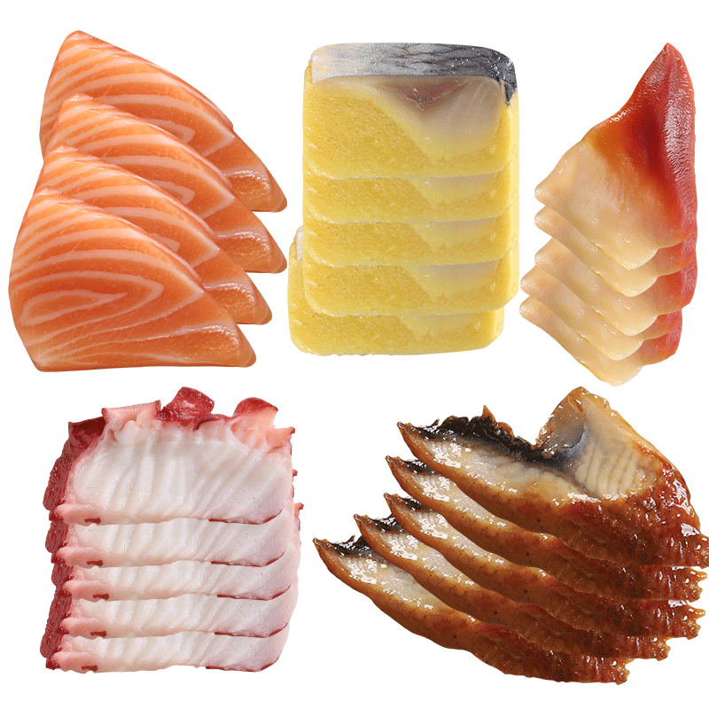  Set 55A 5 Loại Sashimi A (Cá Hồi, Lươn Nhật, Cá Trích Ép Trứng, Bạch Tuộc, Sò Đỏ Hokkigai) (25 Miếng/Phần) 