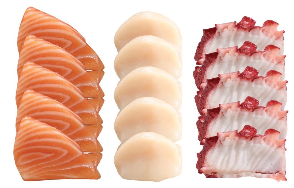  Set 35B 3 Loại Sashimi B (Cá Hồi, Bạch Tuộc, Cồi Sò Điệp) (15 Miếng/Phần) 