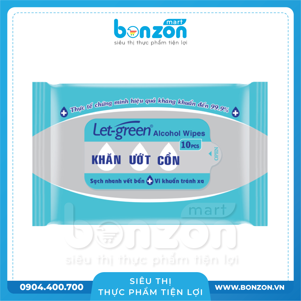 KHĂN GIẤY ƯỚT CỒN LET GREEN 10 MIẾNG