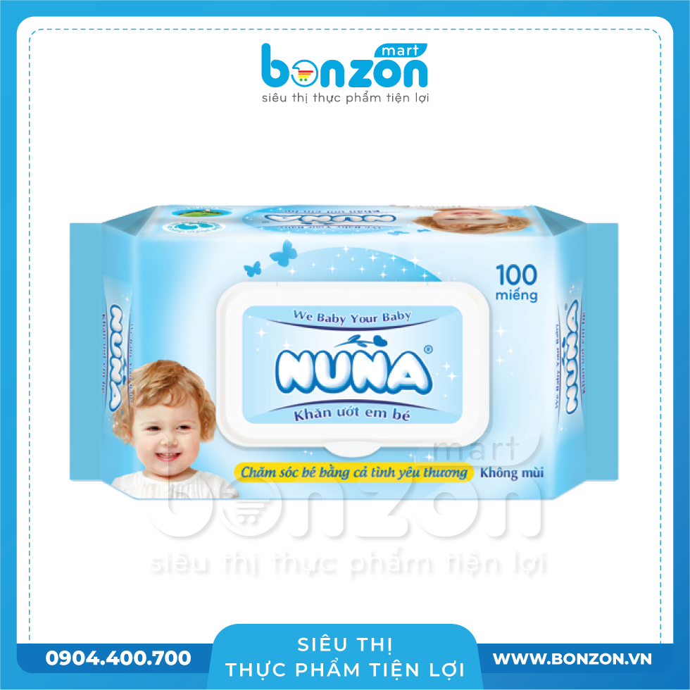 KHĂN ƯỚT NUNA 100 MIẾNG KHÔNG MÙI