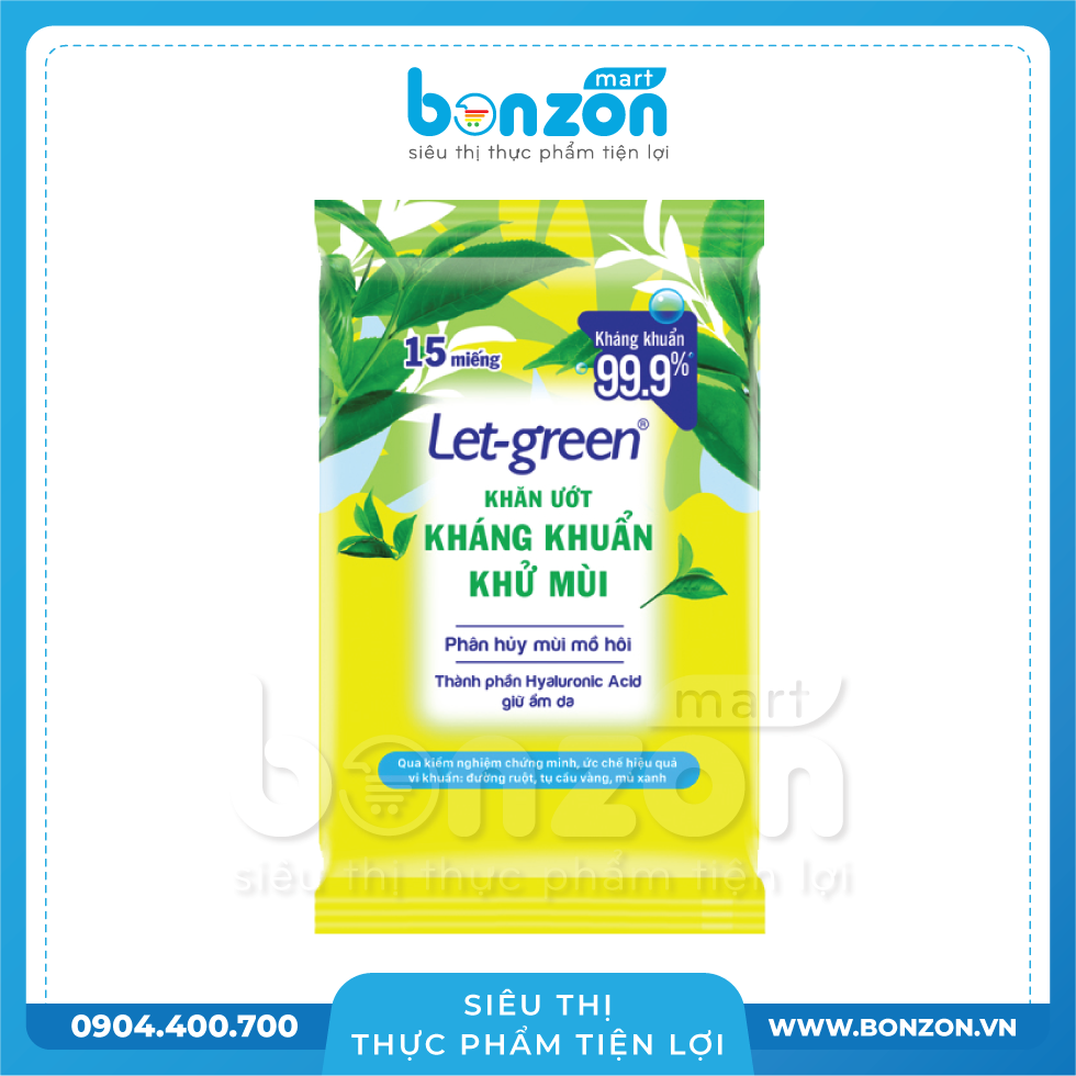 KHĂN ƯỚT KHÁNG KHUẨN LET GREEN 15 MIẾNG
